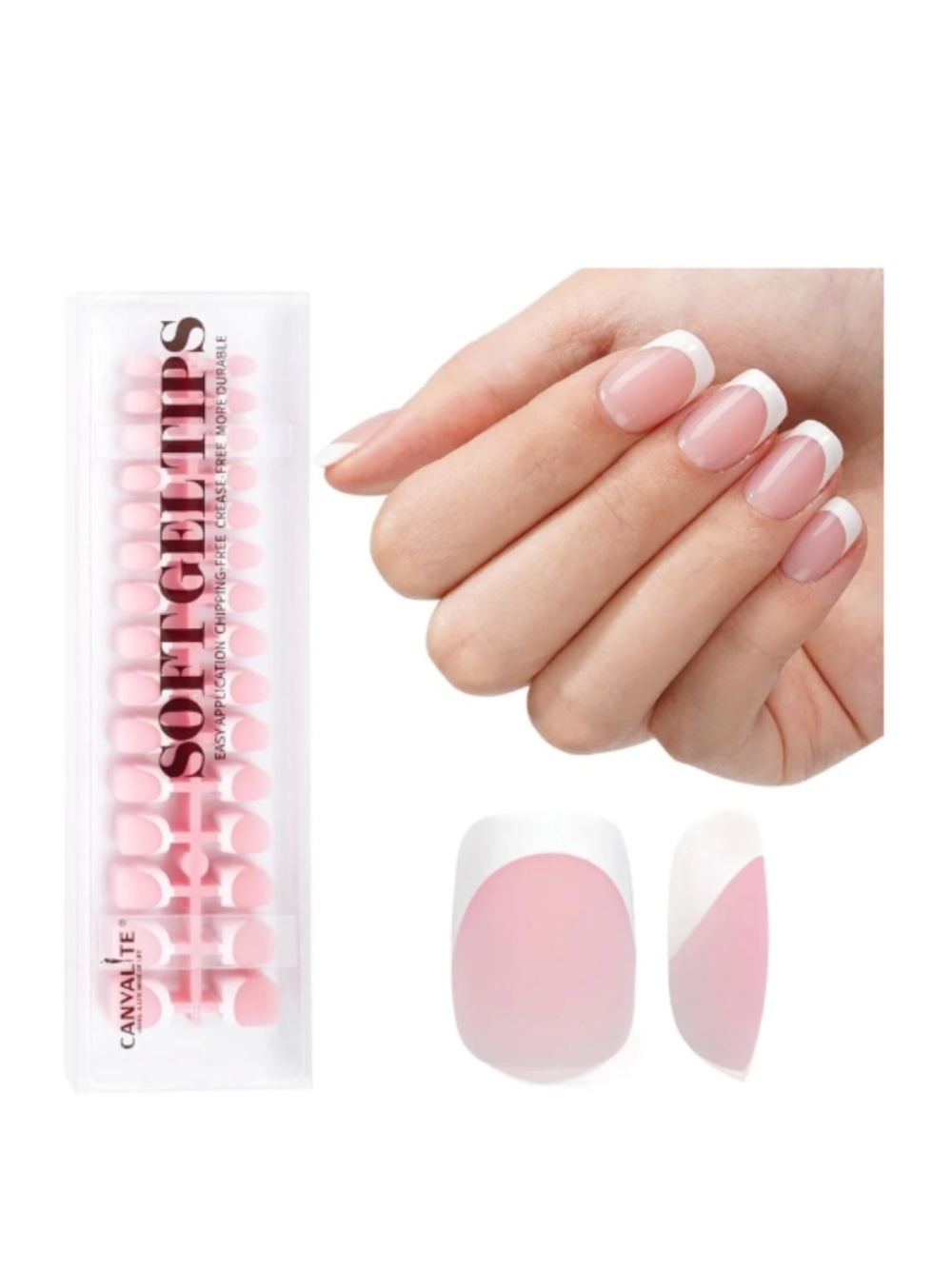Matte Pink And White French Tip Short Square Press-On Nails